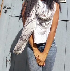 Dana Buchman Floral Black Printed Spring Scarf